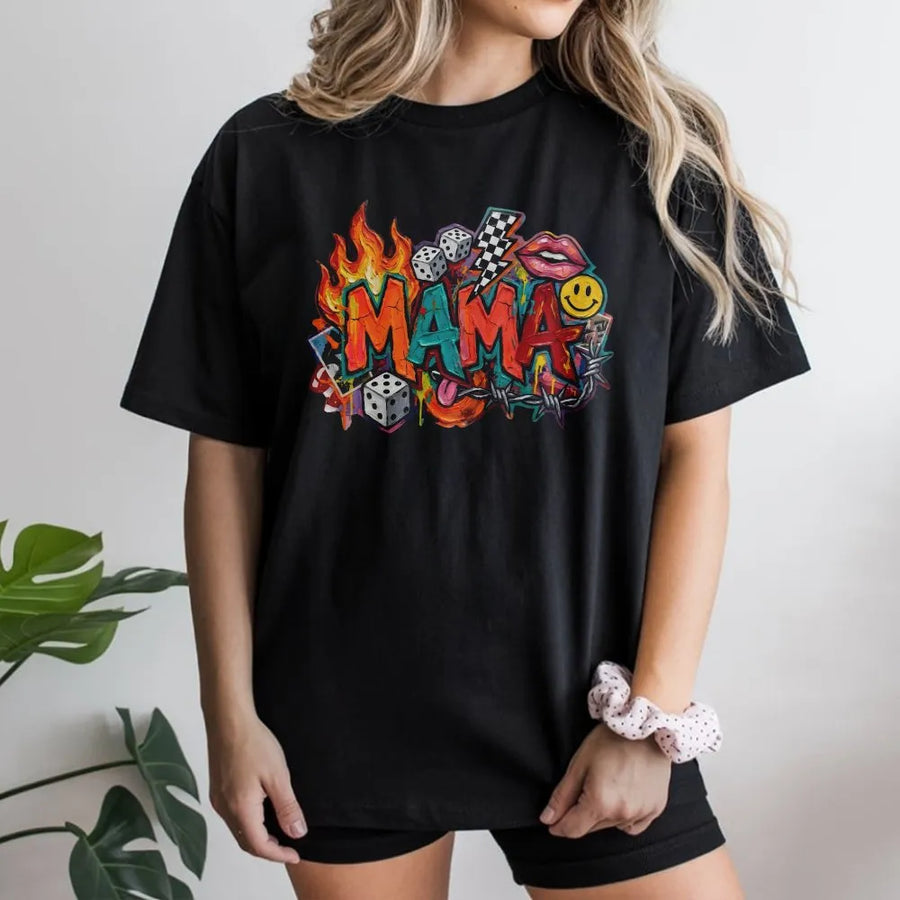 Retro Mama Graffiti T-Shirt | 90s Street Art Style Graphic | Soft Cotton Unisex Tee | Trendy Mother's Day Gift for Cool Moms