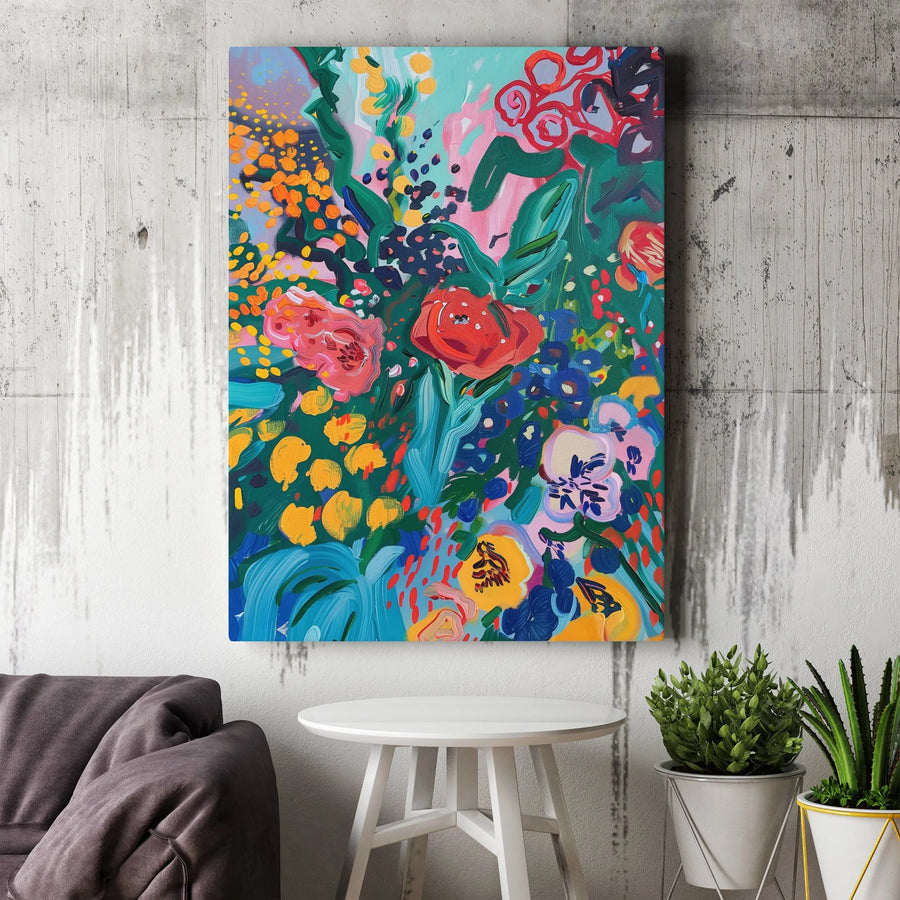 Abstract Floral Vertical Canvas | Colorful Botanical Painting Print | Premium Gallery Wrapped Canvas | Living Room Wall Decor Housewarming Gift