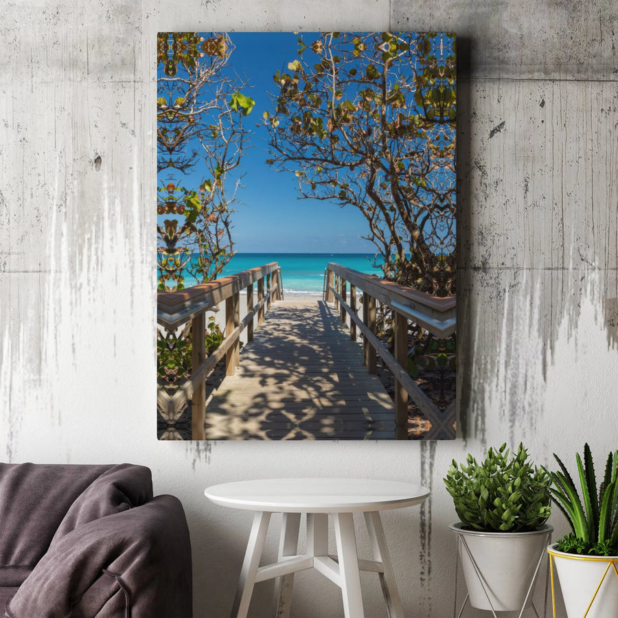 Beach Path Canvas Wall Art | Tropical Boardwalk to Ocean Scene | Premium Gallery Wrapped Canvas | Coastal Home Decor Gift