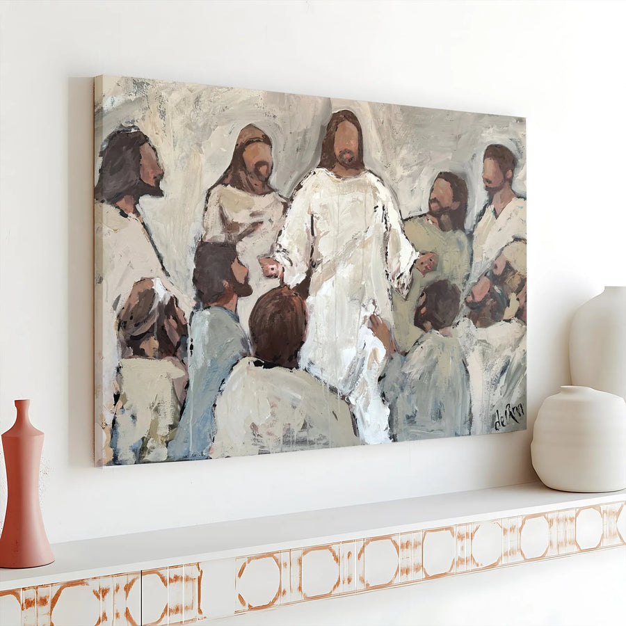 Jesus with Disciples Canvas Print | Peace I Leave With You Scripture Wall Art | Premium Gallery-Quality Canvas | Religious Home Decor Gift
