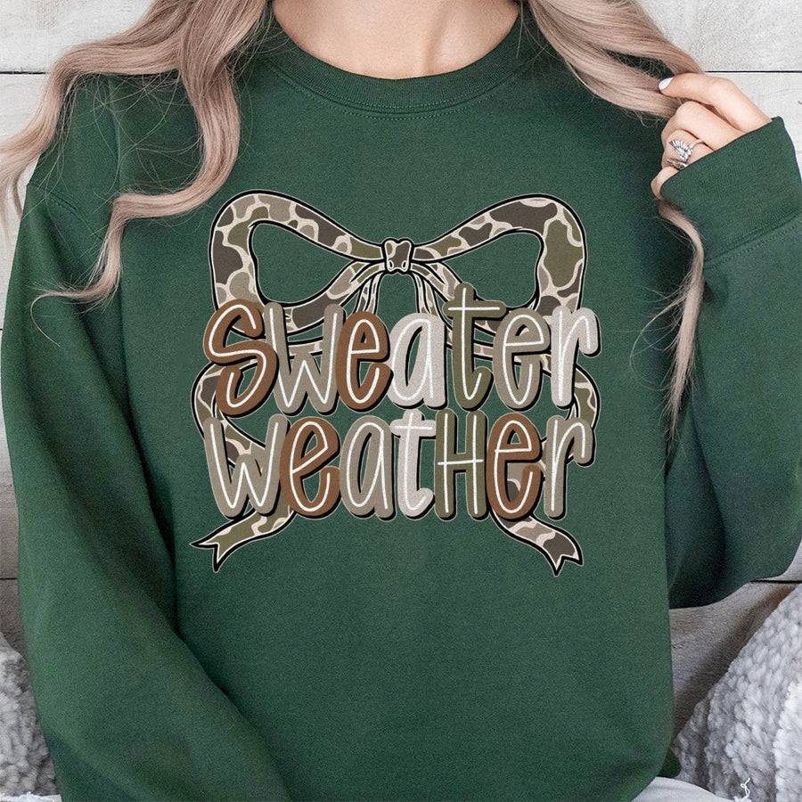 Sweater Weather Sweatshirt | Coquette Camo Bow Graphic Print | Premium Cotton Blend | Fall Aesthetic Gift for Her