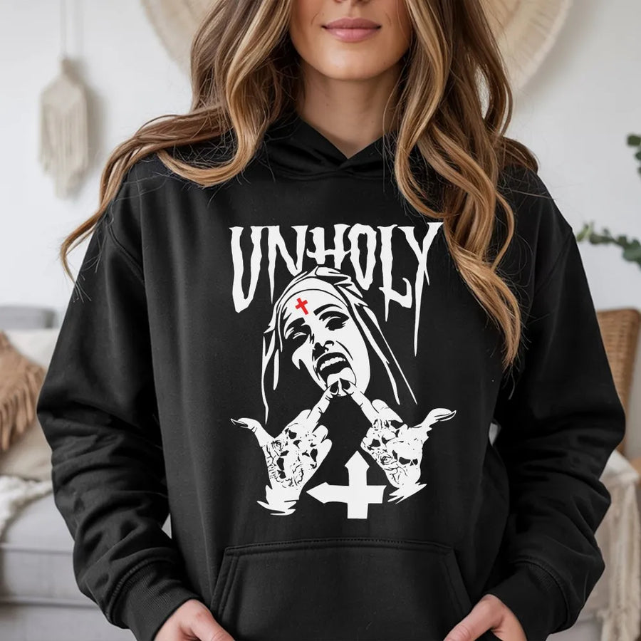 Unholy Nun Graphic Hoodie | Edgy Goth Streetwear Artwork | Premium Cotton Blend | Gift for Alternative Fashion Lovers