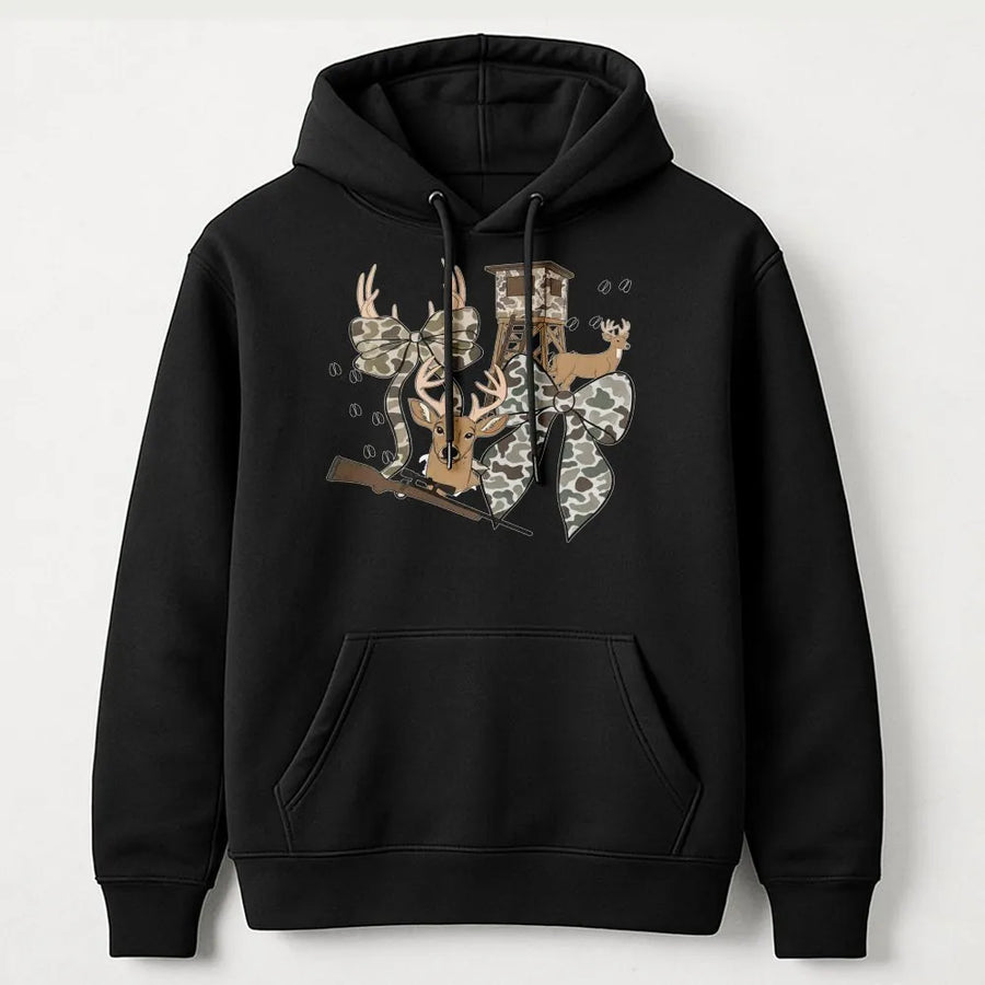 Hunting Season Hoodie | Camo Bow and Deer Stand Graphic | Cotton-Blend Premium Quality | Gift for Hunter and Outdoorsman