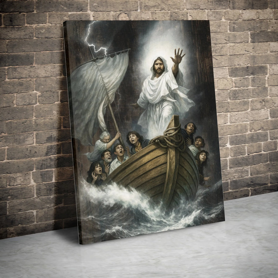 Jesus Calming The Storm Canvas Print | Biblical Miracle Art | Premium Gallery-Wrapped Wall Decor | Religious Gift For Home & Office