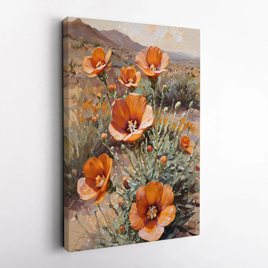 Desert Poppy Canvas Print | Textured Impasto Style Floral Art | Premium Frameless Gallery Wrap | Southwestern Wall Decor Gift