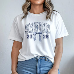 Senior 2026 T-Shirt | Floral Varsity Letters with Bow Detail | Premium Cotton Graphic Tee | Graduation Gift for High School and College Students