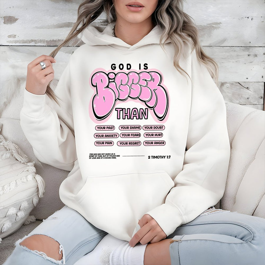 God Is Bigger Than Hoodie | 2 Timothy 1:7 Scripture Graphic | Premium Cotton Blend | Christian Faith Gift for Men and Women