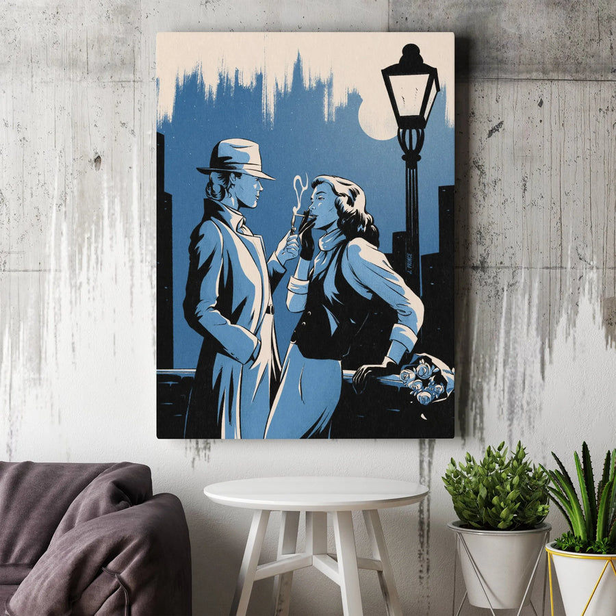 Film Noir Canvas Print | Romantic Detective Couple Illustration | Gallery Quality Premium Canvas | Collector's Gift for Movie & Comic Fans
