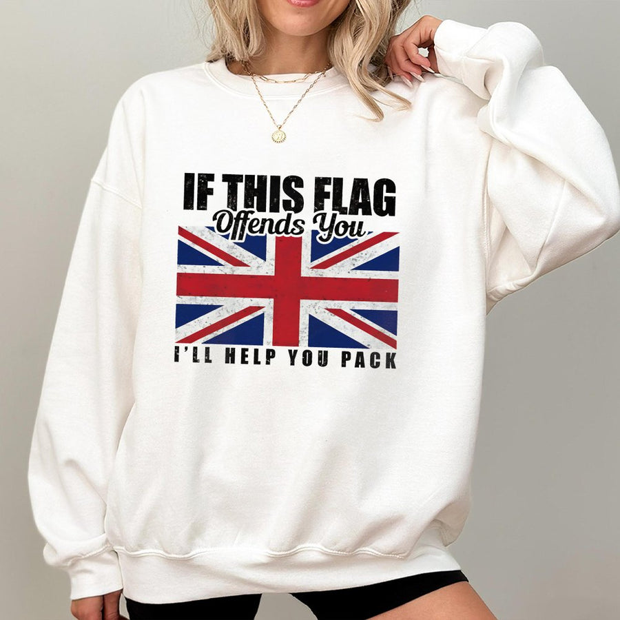 British Flag Sweatshirt | Union Jack Patriot Graphic Print | Cotton Blend Unisex Pullover | Patriotic UK Pride Gift For Men And Women