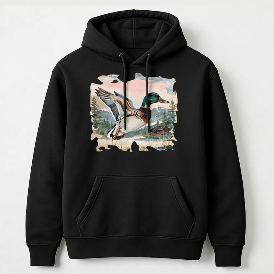 Mallard Duck Hoodie | Vintage Watercolor Wildlife Art | Premium Cotton Blend | Nature Lover Hunting Gift for Men and Women