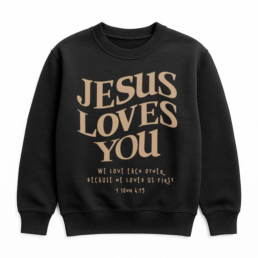 Jesus Loves You Sweatshirt | Christian Faith Bible Verse Graphic | Premium Cotton Blend Crewneck | Religious Gift for Men and Women