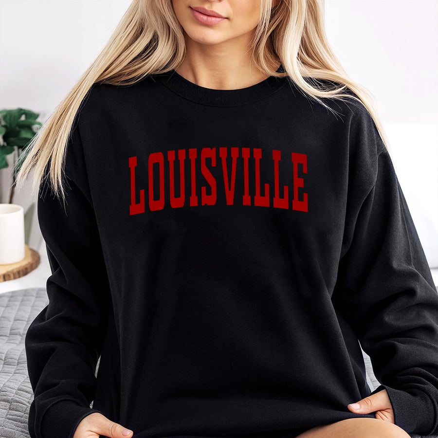Louisville In Red Varsity Letters Sweatshirt