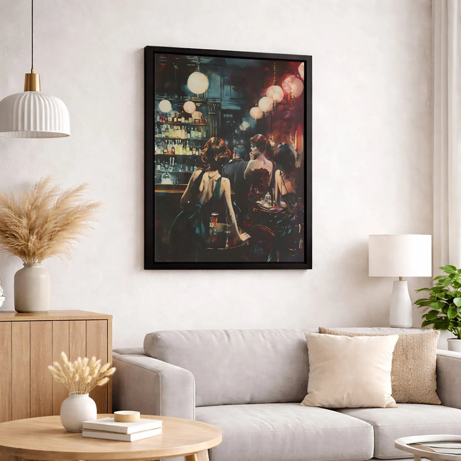 Vintage Cocktail Bar Canvas Art | Elegant Women Nightlife Scene | Premium Gallery Wrap Print | Sophisticated Home Decor Wall Art