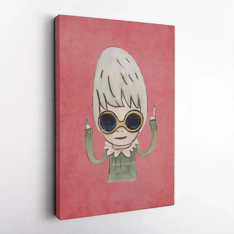 Edgy Cartoon Character Canvas Wall Art | Flipping The Bird Illustration | Premium Gallery Wrap Canvas | Unique Gift for Urban Decor Lovers