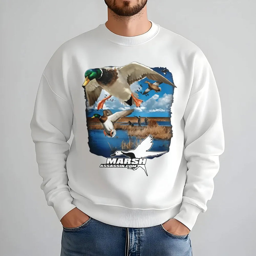 Duck Hunting Sweatshirt | Mallard Waterfowl Graphic | Premium Cotton Blend Crewneck | Outdoor Gift for Hunter Men