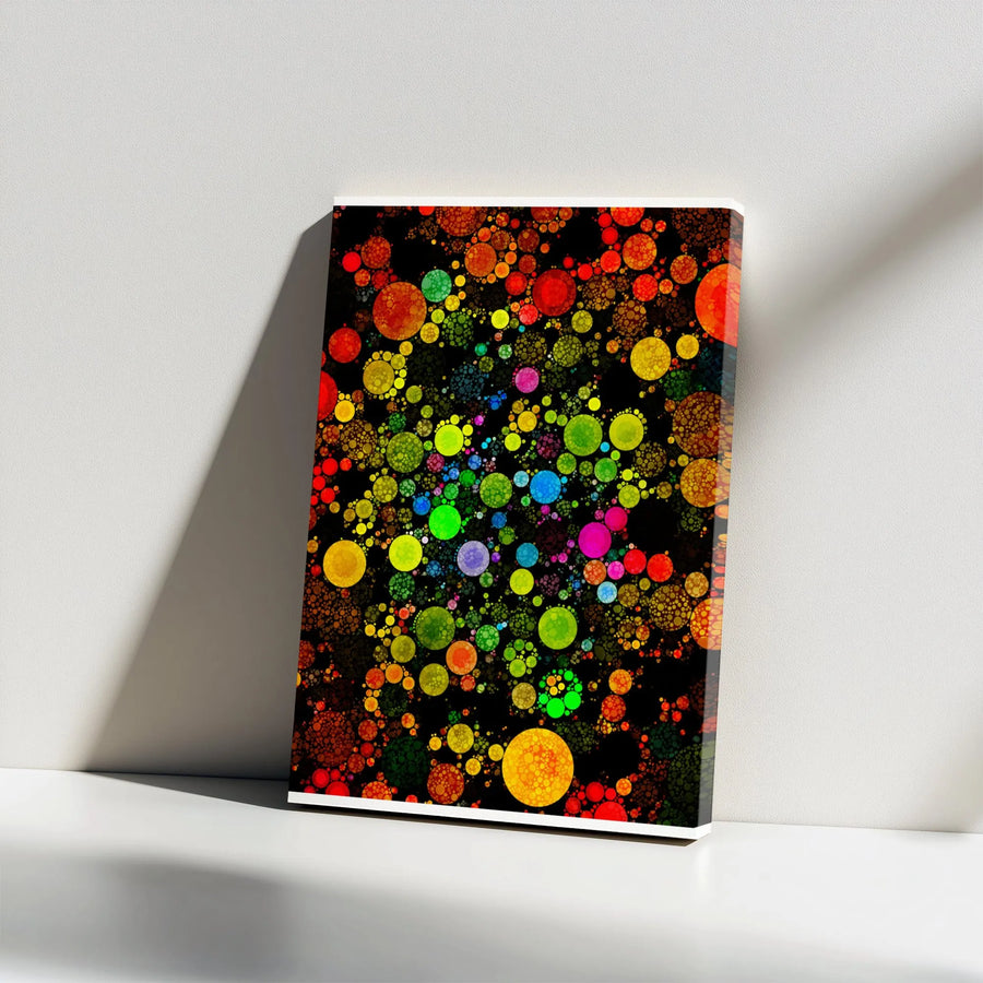 Abstract Circle Art Vertical Canvas | Vibrant Psychedelic Bubble Print | Thick Gallery Wrap Premium Canvas | Modern Living Room & Office Decor Gift