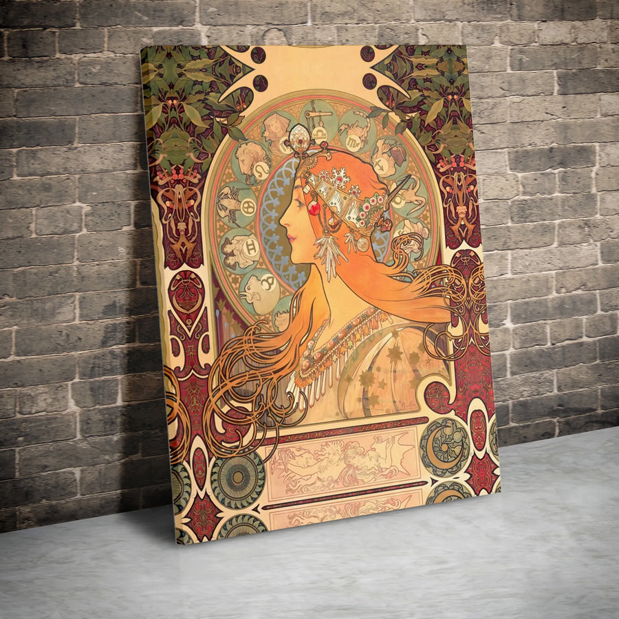 Alphonse Mucha Zodiac Canvas Art | Art Nouveau Astrology Print | Premium Gallery Wrap Wall Decor | Aesthetic Home Office Gift