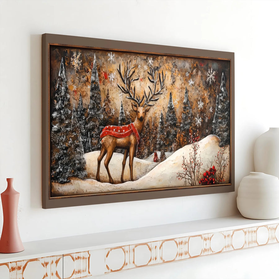 Winter Reindeer Wall Art | Snowy Forest Christmas Decor | Premium Gallery Wrap Canvas | Festive Holiday Home Gift