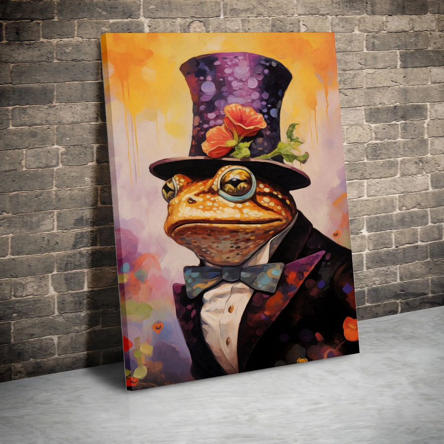 Dapper Frog Wall Art | Victorian Toad in Top Hat and Tuxedo | Premium Gallery-Wrap Canvas | Quirky Animal Portrait Decor for Home or Office
