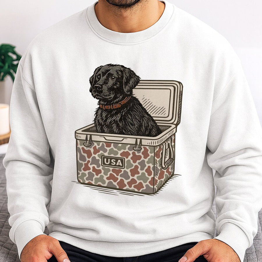 Black Labrador Sweatshirt | Patriotic Dog In Camo Cooler Graphic | Premium Cotton Blend | Gift For Hunting Dog Lovers And Outdoorsmen