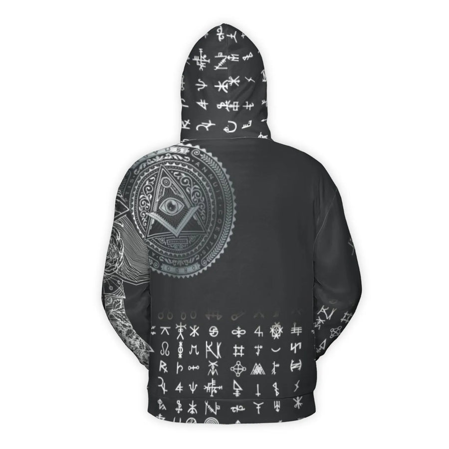 All-Seeing Eye 3D Hoodie | Masonic Esoteric Symbols Graphic Print | Premium Polyester Brushed Fleece | Unique Occult Apparel Gift for Men and Women