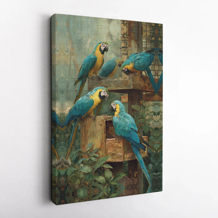 Blue and Gold Macaw Canvas Print | Vintage Parrot Painting Wall Art | Premium Gallery Wrapped Canvas | Tropical Bird Lover Home Decor Gift