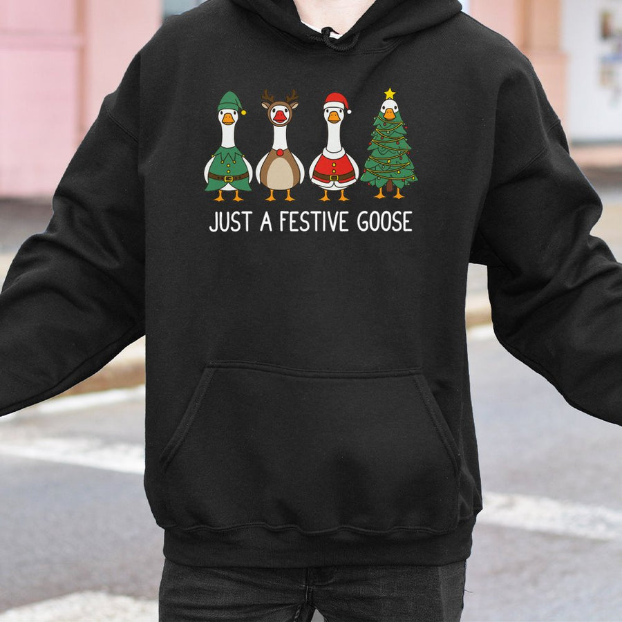 Funny Christmas Goose Hoodie | Cute Festive Bird Graphic Print | Premium Cotton-Poly Blend | Holiday Gift for Women and Men