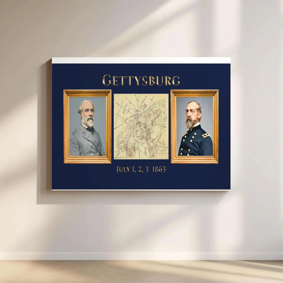 Gettysburg Battle Canvas Print | Robert E. Lee and George Meade Historical Portrait | 1.25" Gallery Wrap Wall Art | Civil War History Gift for Buffs