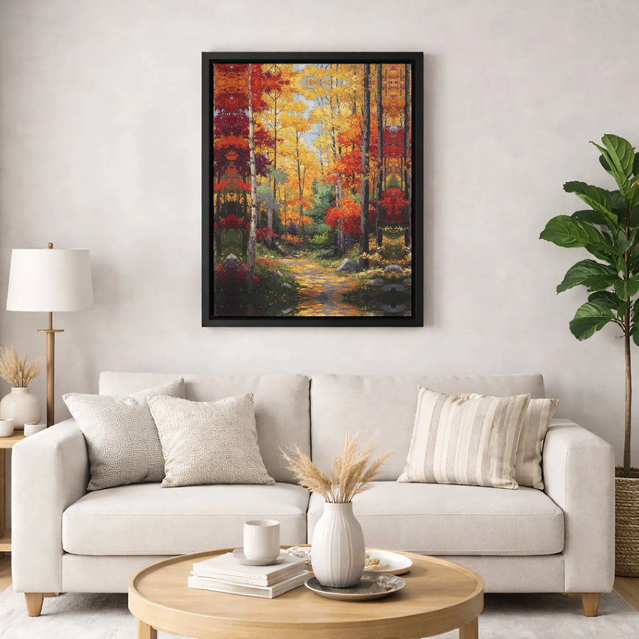 Autumn Forest Canvas Wall Art | Impressionist Birch Tree Pathway Painting | Premium Gallery-Wrapped Print | Fall Seasonal Home Decor Gift