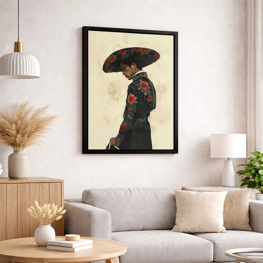 Mexican Charro Canvas Wall Art | Floral Mariachi Sombrero Portrait | Gallery-Quality Premium Print | Cultural Home Decor Gift
