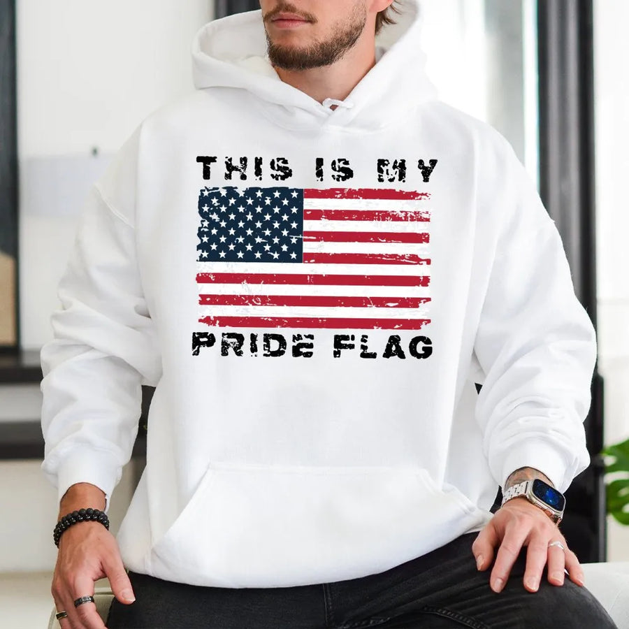 American Flag Hoodie | This Is My Pride Flag Patriotic Graphic | Premium Cotton Blend | Gift For Patriots and Veterans