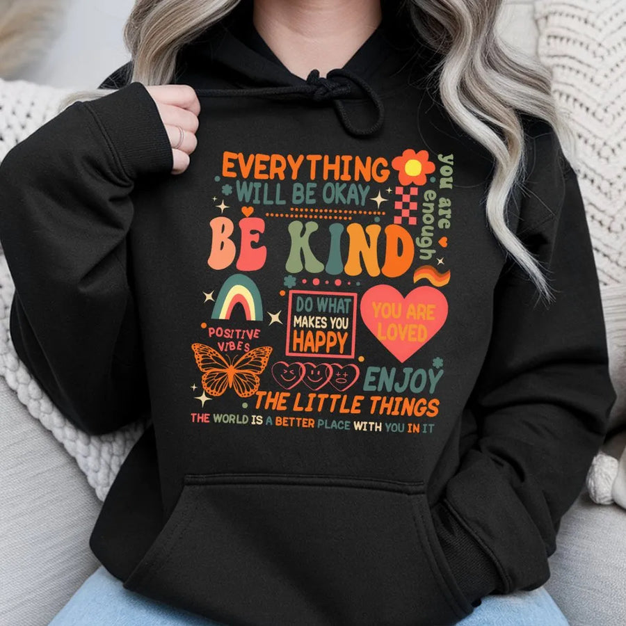 Be Kind Hoodie | Retro Mental Health Awareness Graphic | Premium Cotton Blend | Inspirational Self Love Gift For Women and Men