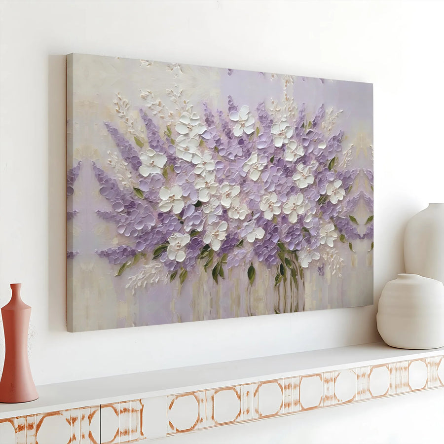 Textured Lilac Floral Canvas Art | 3D Botanical Painting Print | Premium Gallery Wrapped Canvas | Modern Farmhouse Wall Decor Gift