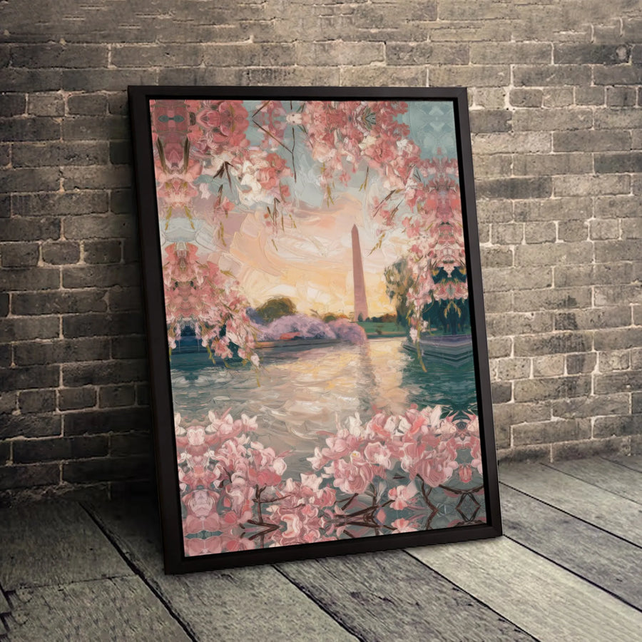 Washington Monument Wall Art | Cherry Blossom Tidal Basin Sunset | Gallery Quality Canvas Print | DC Home Decor Gift