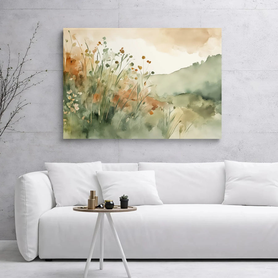 Watercolor Wildflower Landscape Canvas | Abstract Meadow Field Wall Art | Premium Gallery Wrap Print | Modern Botanical Home Decor Gift