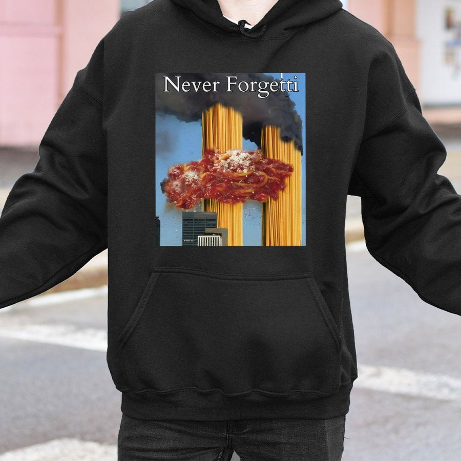 Never Forgetti Hoodie | Internet Meme Graphic Sweatshirt | Cotton-Blend Premium Apparel | Funny Parody Gift For Adults