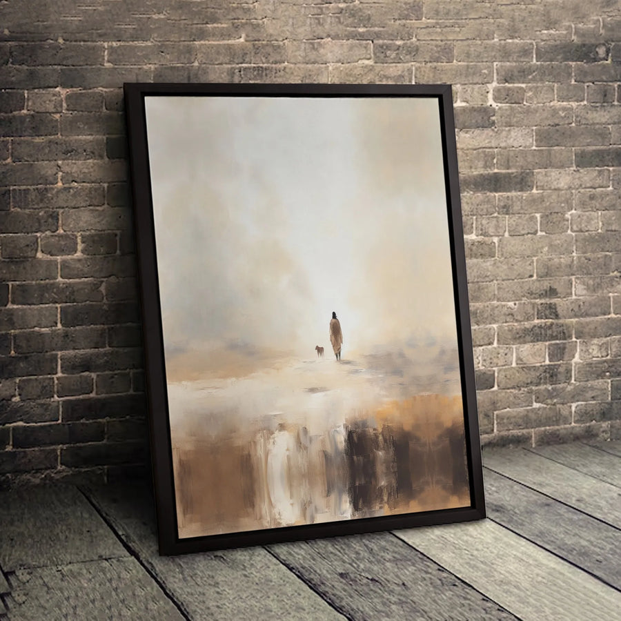 Abstract Person And Dog Canvas Print | Minimalist Horizon Wall Art | Premium Fade-Resistant Gallery Wrap | Modern Home Decor Gift
