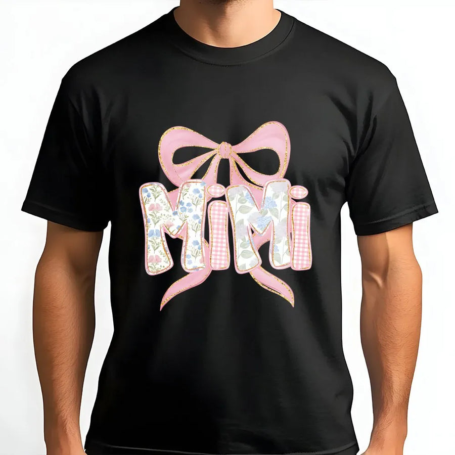 Mimi T-Shirt | Coquette Bow Floral Gingham Design | Soft Cotton Blend Sweatshirt | Gift for Grandma on Mother's Day