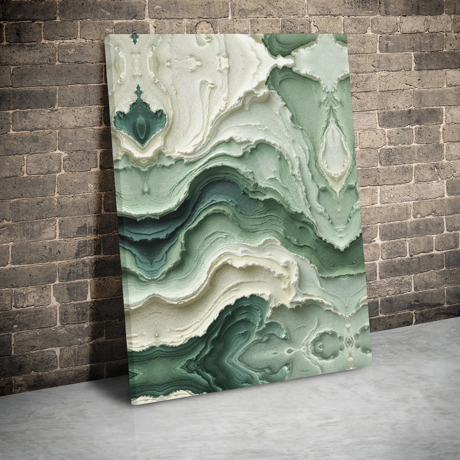 Abstract Green Agate Canvas Wall Art | Textured Sage Marble Wave Print | Gallery Wrapped Premium Decor | Modern Living Room Home Office Gift