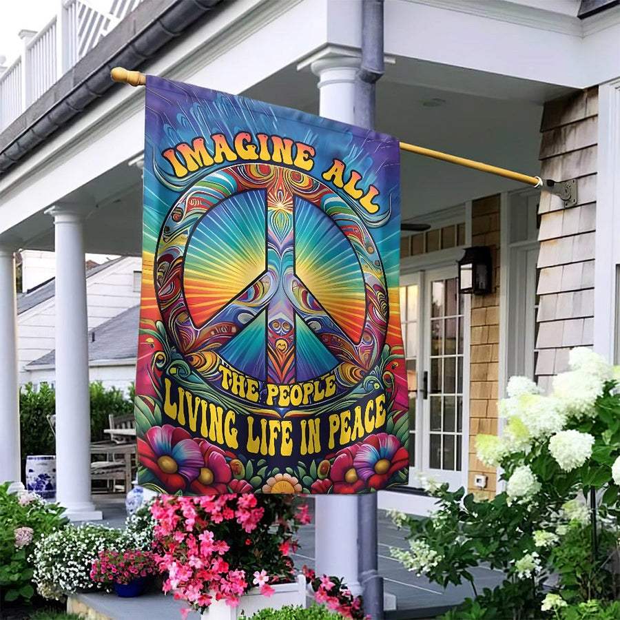 Peace Sign Garden Flag | Retro Hippie Psychedelic Garden Decor | Weather-Resistant Polyester | Gift for Flower Child Home Enthusiasts