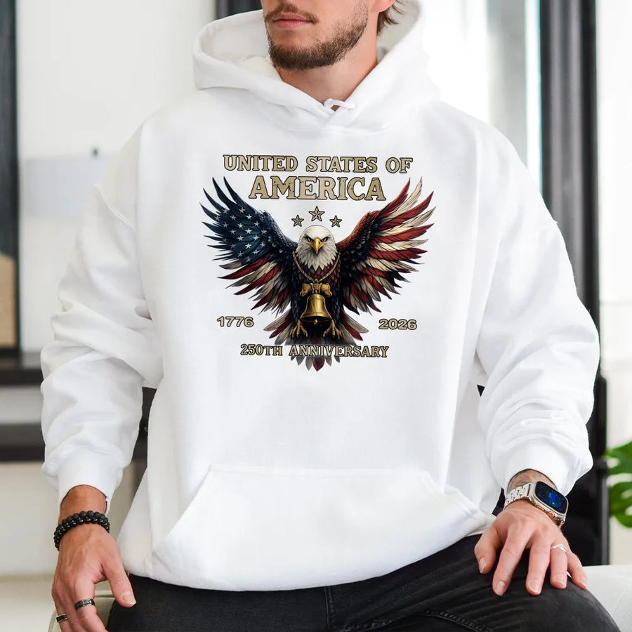 USA 250th Anniversary Hoodie | Patriotic Eagle 1776-2026 Graphic | Cotton-Poly Blend Sweatshirt | Semiquincentennial Gift for American Patriots