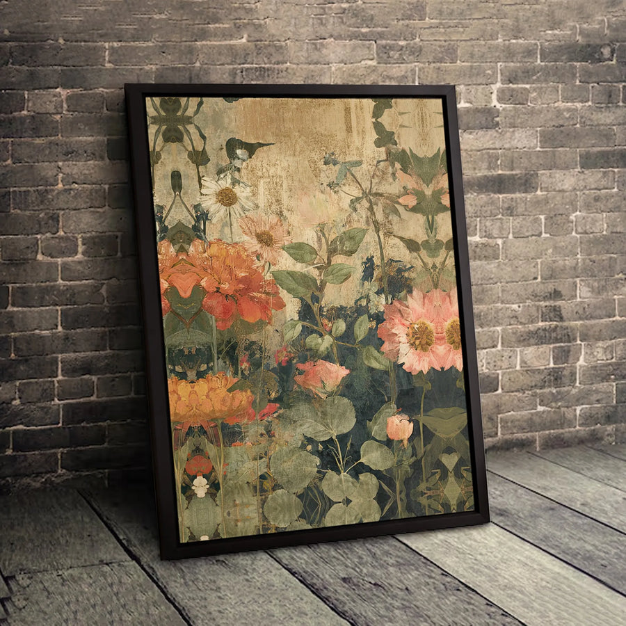 Vintage Floral Canvas Wall Art | Symmetrical Botanical Still Life | Premium Fade-Resistant Gallery Wrap | Elegant Home Decor for Living Room