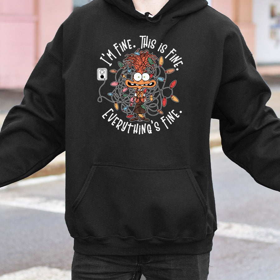 It's Fine This Is Fine Hoodie | Funny Christmas Lights Graphic | Premium Cotton Blend | Unisex Holiday Gift for Stressed Adults