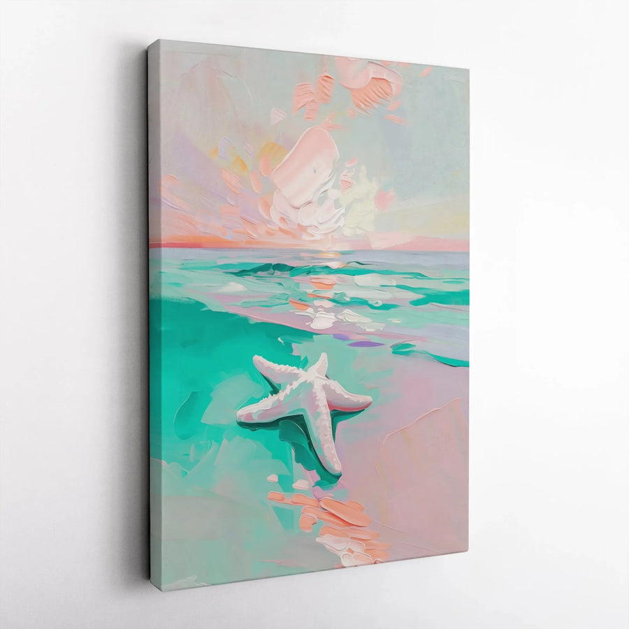 Pastel Beach Canvas Wall Art | Textured Coastal Painting Print | Premium 1.25" Thick Gallery Wrap | Nautical Bedroom Wall Decor Gift