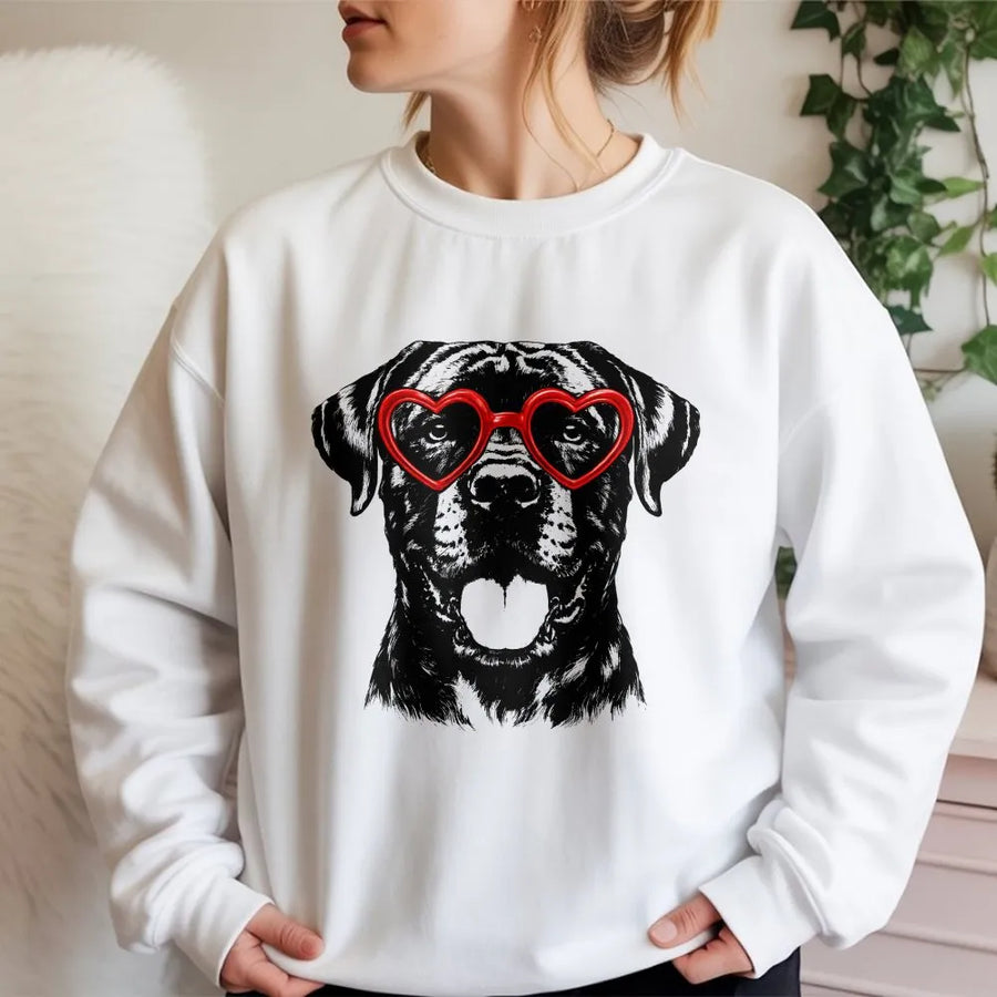 Dog Heart Sunglasses Sweatshirt | Cute Puppy Graphic Print | Premium Cotton Blend Crewneck | Gift For Dog Mom And Pet Lover