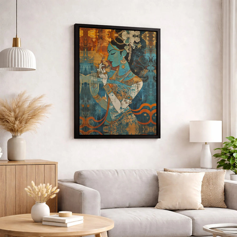 Indian Goddess Canvas Print | Abstract Lord Krishna Flute Wall Art | Premium Fade-Resistant Gallery Wrap | Spiritual Home Decor Gift