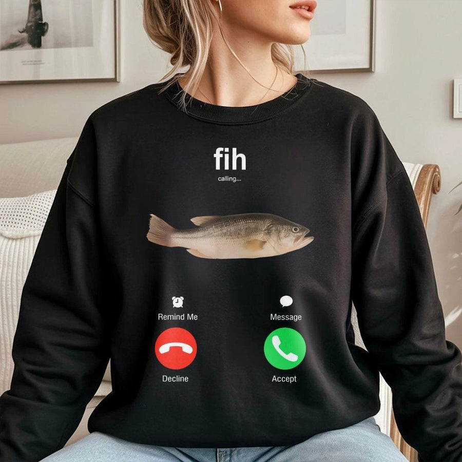 Fih Calling Fish Meme Sweatshirt | Funny Phone Call Graphic Print | Premium Cotton Blend Crewneck | Humorous Gift For Fisherman Men Women