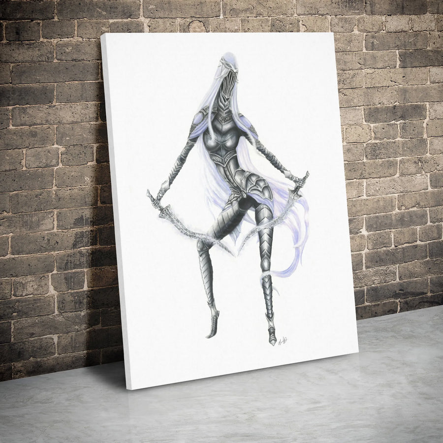 Fantasy Knight Wall Art | Ethereal Warrior Princess Sketch Print | Premium Gallery Wrapped Canvas | Gamer Office Decor Gift