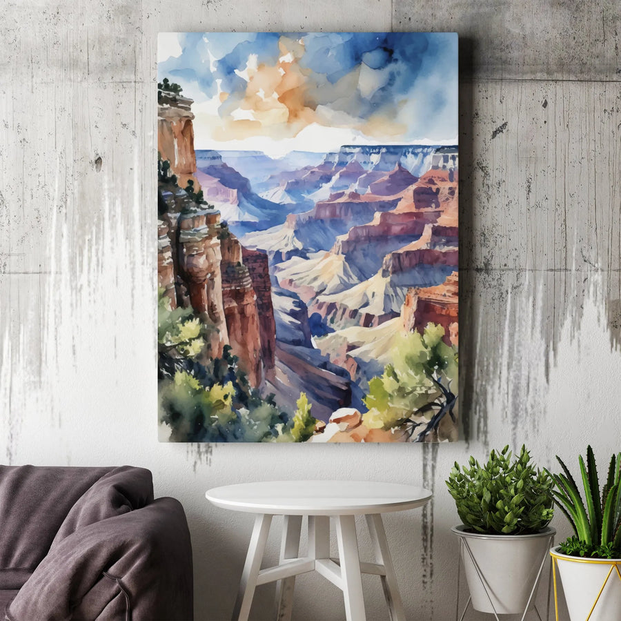 Grand Canyon Wall Art | Watercolor National Park Landscape | Premium Gallery Wrapped Canvas | Nature Lover Home Decor Gift
