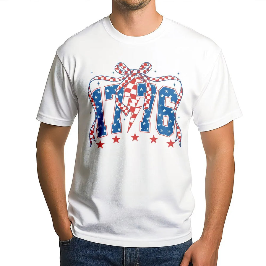 Retro 4th of July T-Shirt | Patriotic Preppy Coquette USA Design | 100% Cotton Premium Tee | Memorial Day Summer Outfit Gift